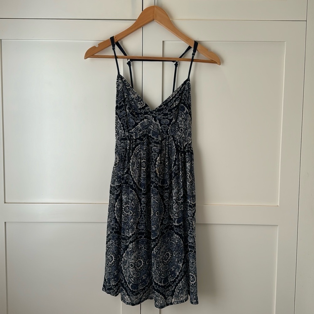 Hollister Women's Strappy Paisley Blue White Dress Small